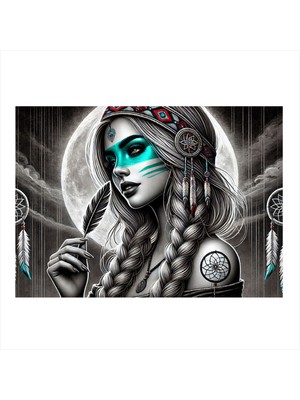 PremiumPort Sanatsal Kızılderili Kadın Portresi Dekoratif Mdf Tablo