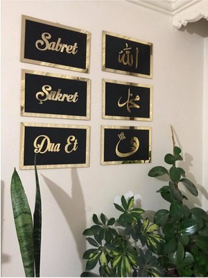 PremiumPort Siyah Sabret Şükret Dua Et Vav 6'lı Set, Manevi Huzur ve Ilham Kaynağı