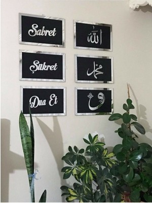 PremiumPort 3D Dua Seti 6'lı Sabret Şükret Dua Et Siyah Gümüş Işıklandırmalı