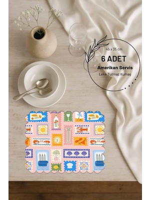 PremiumPort 6'lı Amerikan Servis Seti, Dikişsiz Süet Kumaş, 45X35 Cm, Şık ve Zarif