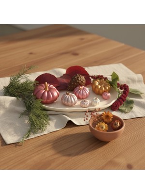 PremiumPort Renkli Dekoratif Sunum Tepsili Bal Kabağı Biblo Seti, Şık ve Neşeli Dekorasyon.