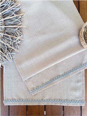 PremiumPort Gri Şeritli Keten Jüt Dokulu Dekoratif Runner, Şık ve Şık Tasarım