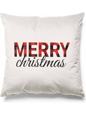 PremiumPort Ekru Zeminde Noel Temalı Çift Taraflı Süet Kırlent Kılıfı