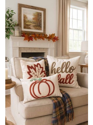 PremiumPort Punch Nakışlı 3'lü Kırlent Kılıfı Seti, Renkli ve Şık Tasarım