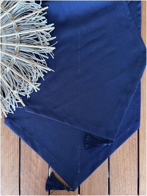 PremiumPort Linen Keten Jüt Dokulu Lacivert Runner Örtü, Şık ve Doğal Görünüm