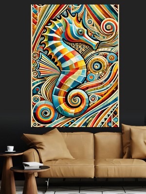 PremiumPort Renkli Denizatı Motifi Dekoratif Kanvas ve Mdf Ahşap Tablo