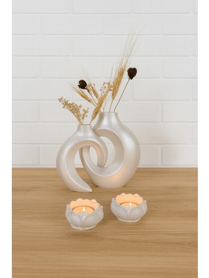 PremiumPort Bohem Tarz Sarmaşık Vazo ve Lotus Mumluk Seti, Dekoratif Takım