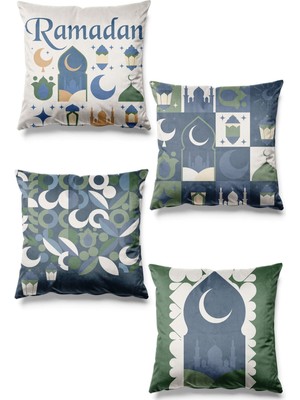 PremiumPort Ramazan Temalı 4'lü Süet Kırlent Kılıfı, Yeşil Desenli, Şık ve Rahat Kullanım