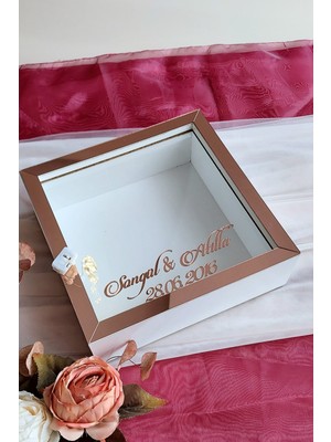 PremiumPort Beyaz Rose Ledli Derin Anı Çerçevesi, Gül Kutusu, 25X25 Cm, 6 cm Derinlik