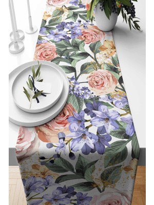 PremiumPort Lilac Desenli Süet Dokuma Runner 140X40 cm Şık ve Modern Tasarım