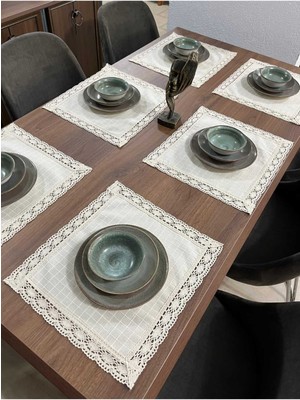 PremiumPort 6'lı Kopenaki Dantelli Monika Amerikan Servis Seti 35X45, Şık ve Zarif Sunumlar Için