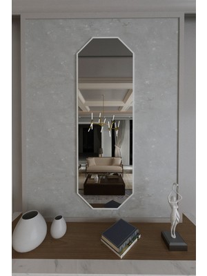 PremiumPort Beyaz Piramit Boy Aynası, 120X40, Şık ve Modern Dekoratif Tasarım