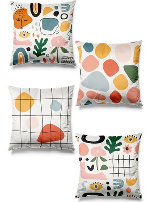 PremiumPort Çift Taraflı Baskılı Soyut Desenli 4'lü Süet Kırlent Kılıfı Seti