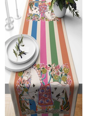 PremiumPort Şık Runner Dolce Desenli Süet Dokuma 140X40 Cm, Ev Dekorasyonu