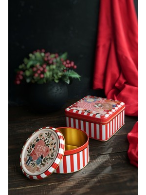 PremiumPort Yılbaşı Temalı 2'li Dekoratif Metal Kutu Seti, Şık ve Renkli Süsler