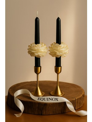 PremiumPort Siyah ve Gold Şamdan Mum Seti, Şakayık Çiçeği Detaylarıyla Şık Dekorasyon