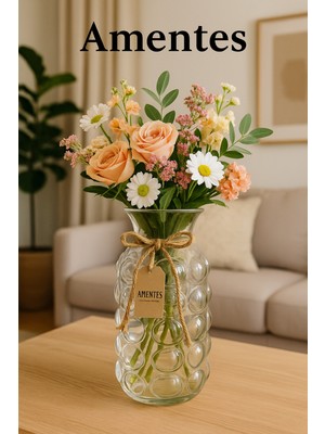 PremiumPort Şeffaf Cam Vazo, Modern Dekoratif Süs, Zarif Ev Aksesuarı