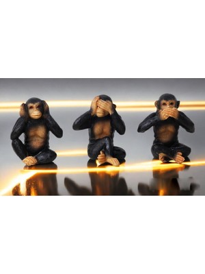 PremiumPort 3’lü Maymun Biblo Seti, Dekoratif ve Hediye, Masa ve Ofis Süsü
