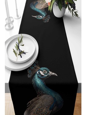 PremiumPort Şık Runner Tavuskuşu Desenli Süet Dokuma 140X40 cm