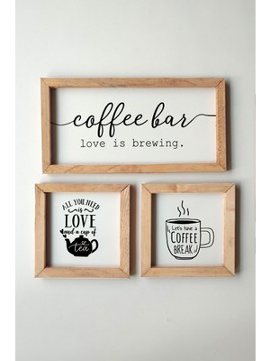 PremiumPort Şık Ahşap Çerçeveli Mutfak, Çay ve Kahve Köşesi Tablo Seti
