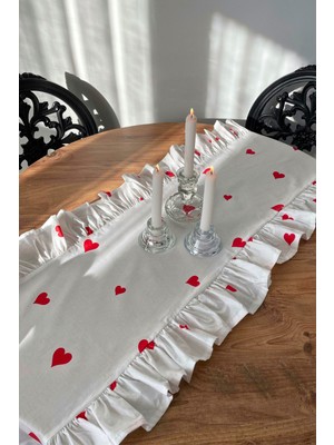 PremiumPort Rüya Gibi Fırfırlı Kalp Desenli %100 Pamuk Runner, 40X110 cm
