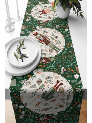 PremiumPort Yılbaşı Temalı Süet Dokuma Runner Ballerina 140X40 cm