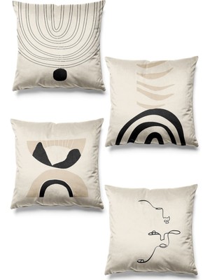 PremiumPort Çift Taraflı Baskılı Ark Desenli 4'lü Süet Kırlent Kılıfı Seti