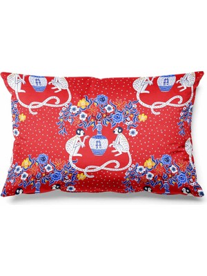 PremiumPort Dikdörtgen Çift Taraflı Çin Desenli Süet Kırlent Kılıfı