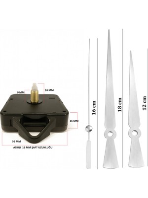 PremiumPort Sessiz Saat Mekanizması, 16 mm Uzun Şaft, Güçlü ve Dayanıklı Tasarım