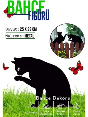 PremiumPort Şık Metal Bahçe Süsü, Saksı Üzerinde Sevimli Kedi Figürü
