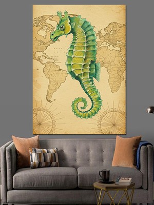 PremiumPort Renkli Denizatı ve Harita Temalı Dekoratif Kanvas ve Mdf Tablo
