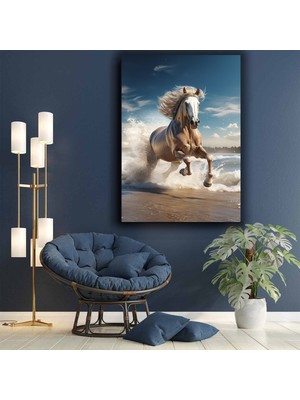 PremiumPort Beyaz At Desenli Dekoratif Kanvas Duvar Tablosu