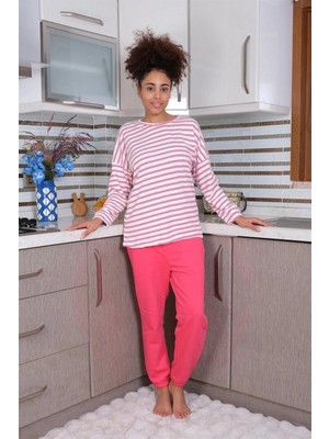 Marsilyan Kadın Uzun Kol 3 Iplik Penye Pijama Takım Beyaz