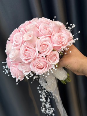 PremiumPort Soft Pembeli Incili Gelin Çiçeği, Şık ve Zarif Düğün Aksesuarı