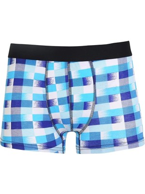 Marsilyan Erkek Penye Likralı Desenli Boxer Mavi