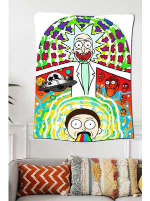 PremiumPort Beyaz Rick And Morty Temalı Duvar Halısı 70X100 Cm, Dekoratif ve Şık Tasarım