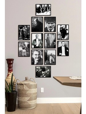 PremiumPort 12 Parça Atatürk Temalı Duvar Dekor Seti, Salon ve Ofis Için Tablo