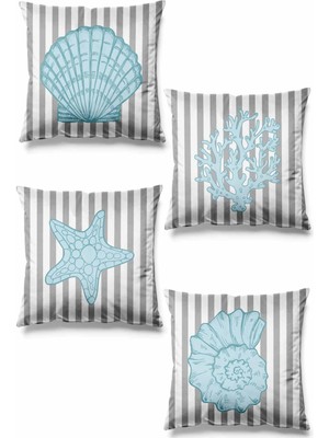 PremiumPort Ocean Desenli 4'lü Süet Kırlent Kılıfı, Çift Taraflı Baskılı Set
