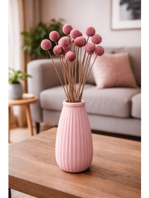 PremiumPort Açık Pembe Craspedia (Billy Button) Doğal Kuru Çiçek Demeti, Dekoratif Süs
