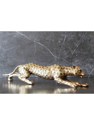 PremiumPort Leopar Temalı Altın Renkli Dekoratif Biblo 45X10CM, Şık ve Zarif Tasarım