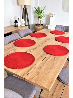 PremiumPort 6'lı Amerikan Servis Yıkanabilir Supla Seti, Bordo, Şık ve Kullanışlı