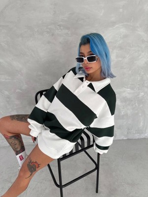 Marsilyan Unisex Üç Iplik Parçalı Yakalı Sweatshirt - Yeşil