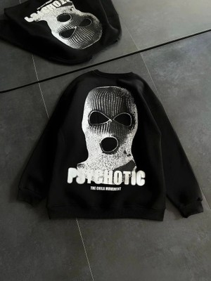 Marsilyan Kışlık Bisiklet Yaka Baskılı Sweatshirt - Siyah