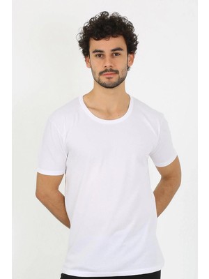 Marsilyan Erkek Açık Yaka Beyaz Penye Atlet