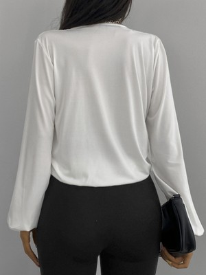 Arben Boutique Kadın Beyaz Kruvaze Yaka Sandy Bluz