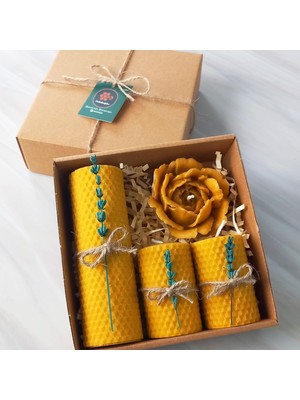 Hype Store Balmumu Mum Dekoratif Lavanta Süslü Sarma ve Dökme Açmış Gül Seti Lavanta Süslemeli Beeswax Candle F
