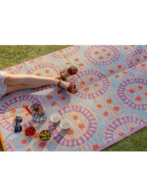 Hype Store Boho Dış Mekan Halısı | Dokuma Su Geçirmez Plastik, Geometrik Desenli Hafif Mat | Bahçe, Veranda, Dö