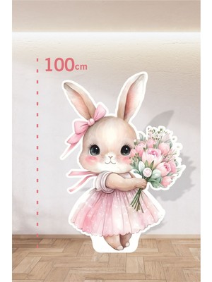 PremiumPort Pembe Çiçekli Tavşan Ayaklı Panoda Şık Dekorasyon Öğesi