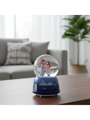 Ankaverse Pilli Işıklı Müzikli Kar Küresi-El Ele Sevgili Figürlü Eğlenceli Masaüstü Biblo, LED Aydınlatmalı Dekoratif Hediyelik Kar Küresi (5286)