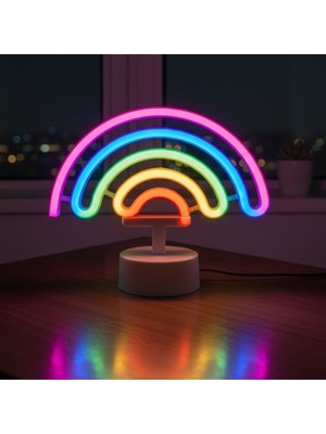 Ankaverse Plastik Gökkuşağı Neon LED Işık - Dekoratif Renkli Masaüstü ve Ambiyans Aydınlatması (5286)